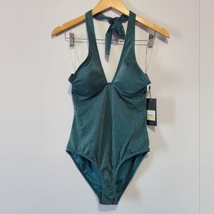 Jones New York NWT glittery green one-piece resort wear bathing suit, size M